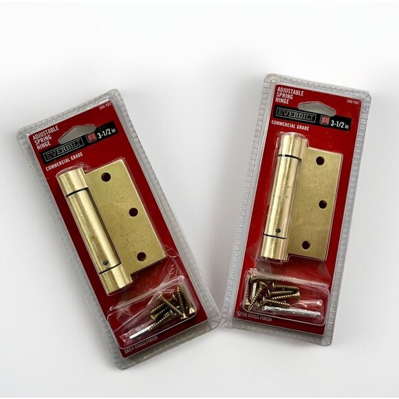 Set of 2 Everbilt 3-1/2 in. Adjustable Spring Door Hinges Satin Brass  290 793 - Picture 1 of 2